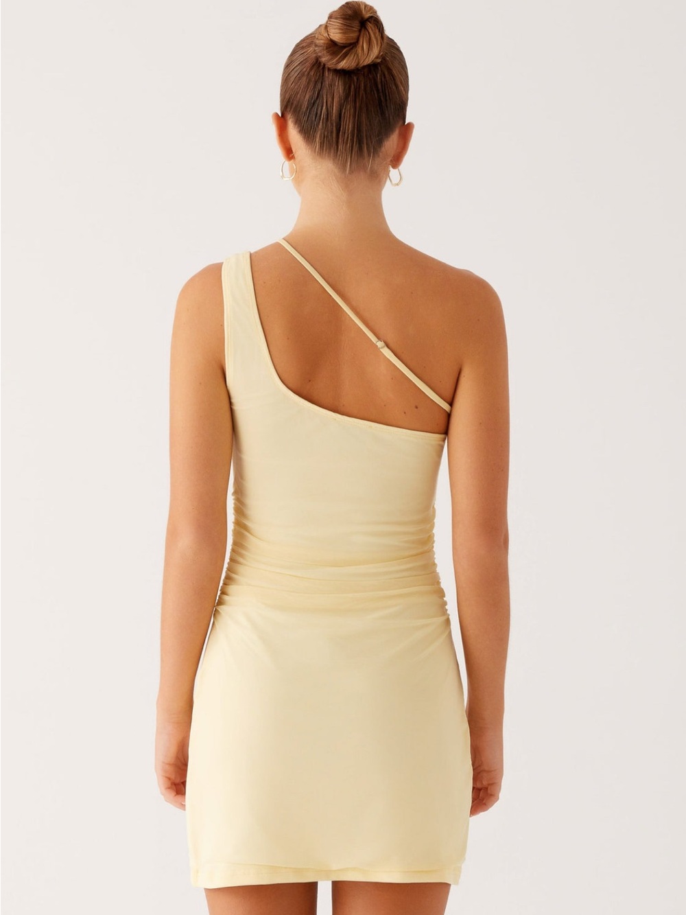 Peppermayo Pale Yellow One-Shoulder Ruched Mini Dress - Picture 3 of 6
